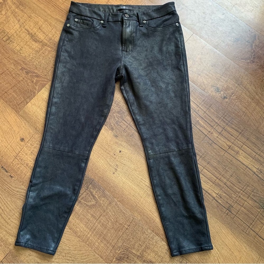 7 for all mankind jeans Sz 30 Black/Bronz High Gloss Shiny Skinny Jeans Stretch